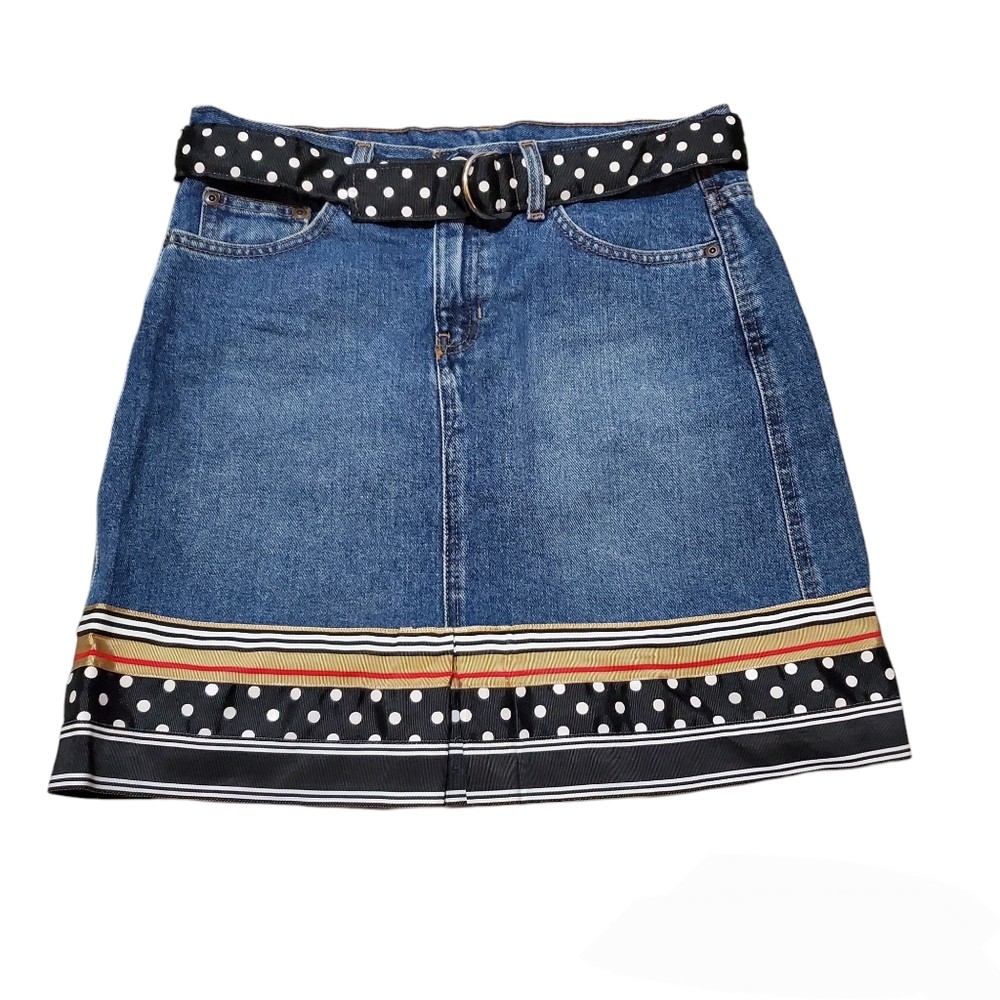 Robin's Ribbons Denim Mini Skirt Ribbon Detail Size 4